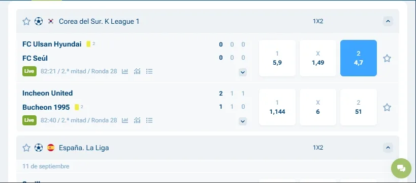 1xBet línea deportiva con cuotas y mercados