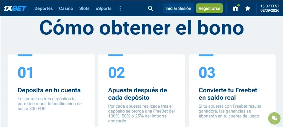 Condiciones del bono de bienvenida 1xBet