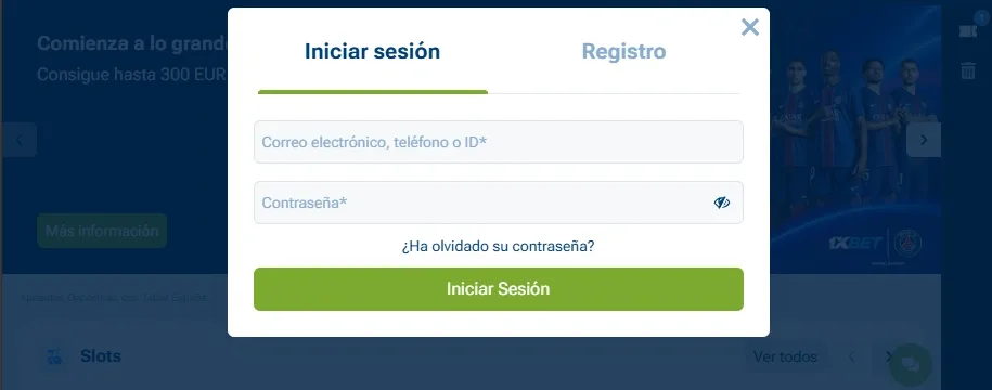 Inicia sesión 1xBet con correo electrónico