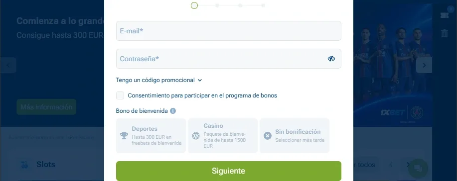 Regístrate en 1xBet con tu DNI